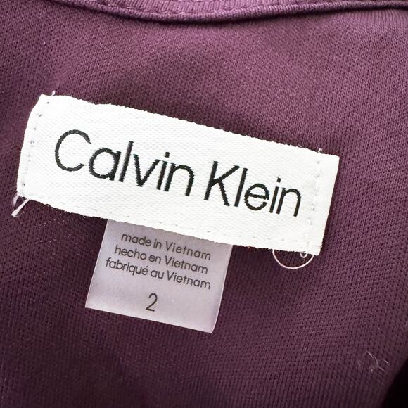 Calvin Klein Printed Tie Cuff Long Sleeve Shift Mini Dress Gold Burgundy 2 NWT - Picture 9 of 13